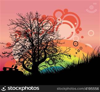 vector abstract background with tree and rainbow