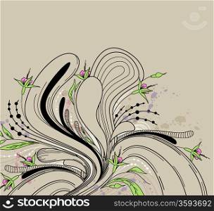 Vector abstract background witn pink flowers and blots