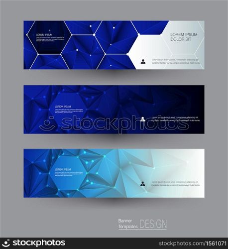 Vector abstract banners set with polygonal, Triangle pattern shape and molecule structure. Low poly banner with connecting dots and lines. Polygon vector background for web banner template or brochure