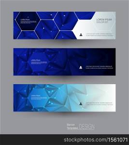 Vector abstract banners set with polygonal, Triangle pattern shape and molecule structure. Low poly banner with connecting dots and lines. Polygon vector background for web banner template or brochure