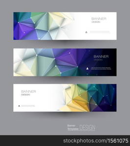 Vector abstract banners set with polygonal, Triangle pattern shape and molecule structure. Low poly banner with connecting dots and lines. Polygon vector background for web banner template or brochure