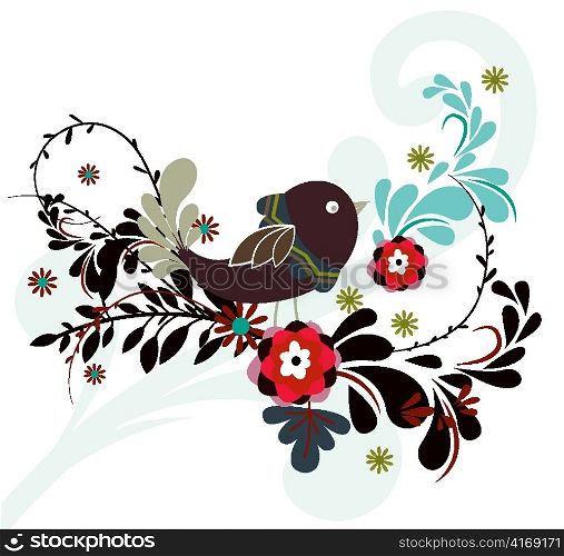 vector abstract bird with floral