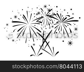 vector abstract black and white anniversary bursting fireworks with stars and sparks