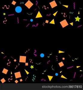 Vector abstract Black Background with many falling tiny colorful confetti pieces and ribbon. Carnival. Christmas or New Year decoration colorful party pennants for birthday. festival Vector Illustration