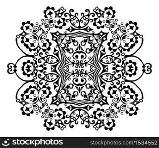 Vector abstract black color decorative floral ethnic ornamental illustration.. Vector black floral ethnic ornamental illustration