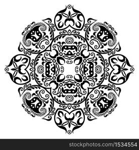 Vector abstract black color decorative floral ethnic ornamental illustration.. Vector black floral ethnic ornamental illustration