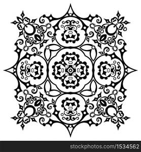 Vector abstract black color decorative floral ethnic ornamental illustration.. Vector black floral ethnic ornamental illustration