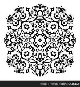 Vector abstract black color decorative floral ethnic ornamental illustration.. Vector black floral ethnic ornamental illustration