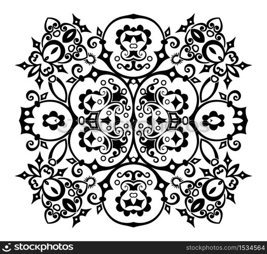 Vector abstract black color decorative floral ethnic ornamental illustration.. Vector black floral ethnic ornamental illustration