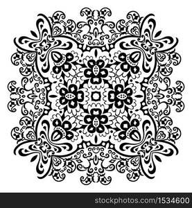 Vector abstract black color decorative floral ethnic ornamental illustration.. Vector black floral ethnic ornamental illustration