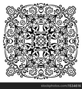 Vector abstract black color decorative floral ethnic ornamental illustration.. Vector black floral ethnic ornamental illustration