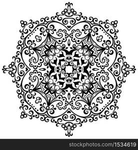 Vector abstract black color decorative floral ethnic ornamental illustration.. Vector black floral ethnic ornamental illustration