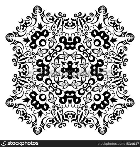 Vector abstract black color decorative floral ethnic ornamental illustration.. Vector black floral ethnic ornamental illustration