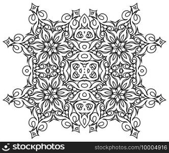 Vector abstract black color decorative floral ethnic round ornamental illustration.. Vector abstract floral ethnic ornamental illustration