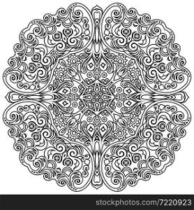 Vector abstract black color decorative floral ethnic round ornamental illustration.. Vector abstract black floral ethnic round ornamental illustration.