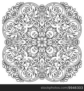 Vector abstract black color decorative floral ethnic round ornamental illustration.. Vector abstract floral ethnic ornamental illustration