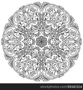 Vector abstract black color decorative floral ethnic round ornamental illustration.. Vector abstract floral ethnic ornamental illustration