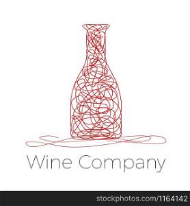 Vector abstract bottle of wine, drawing with lines