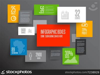 Vector abstract boxes infographic template with place for your content on dark background. Vector abstract boxes infographic template