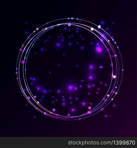 Vector abstract circle frame concept design dark background, colored in shades of blue, pink and violet. Stars and lights on black sky. Vector hi-tech concept against dark background, colored in shades of blue and violet