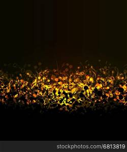 Vector abstract colored notes on a dark background, golden musical background