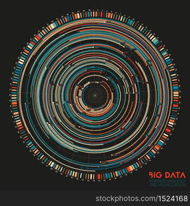 Vector abstract colorful big data information sorting visualization. Social network, financial analysis of complex databases. Visual information complexity clarification. Intricate data graphic.. Vector abstract colorful round big data information visualization. Social network, financial analysis of complex databases. Visual information complexity clarification. Intricate data graphic