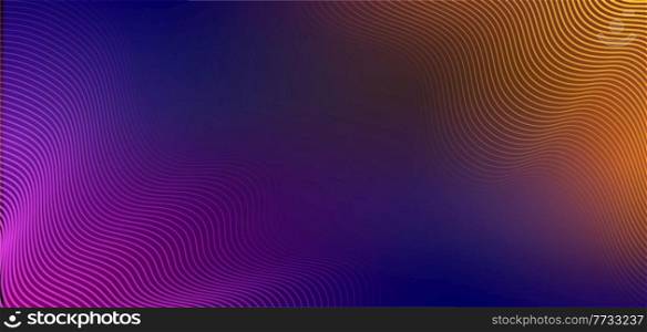 Vector abstract colorful wave lines on purple dark background. Abstract fluid texture. Technology wallpaper. Digital background. modern line. Business presentation. Flat design.. Vector abstract colorful flowing wave lines background. Design element for presentation. website template