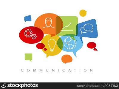 Vector abstract Communication concept illustration - colorful speech bubbles clouds with icons. Communication concept illustration with icons