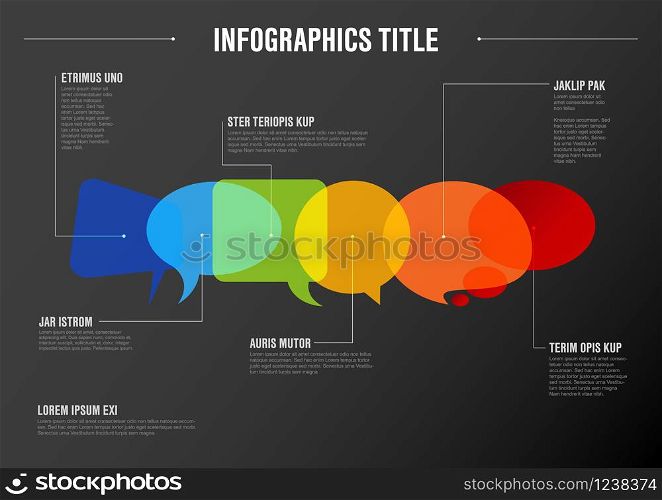 Vector abstract Communication infographic template with idea bubbles - dark version. Vector Communication concept infographic with speech bubbles