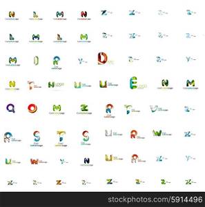 Vector abstract company logo mega collection, typography letters and other elements, waves, lines. Various universal icon set for any idea