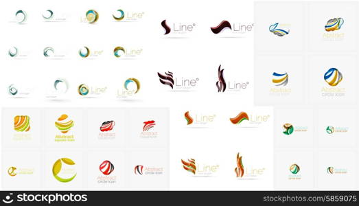 Vector abstract company logos mega collection, loops, concepts swirls waves. Modern universal idea business icons isolated on white