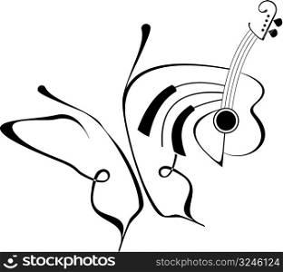Vector abstract composition with butterfly and musical instruments