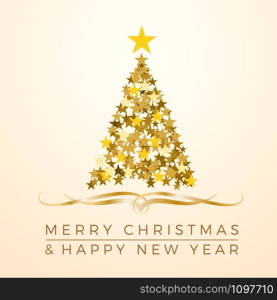 Vector Abstract cover Golden Christmas Tree, with text