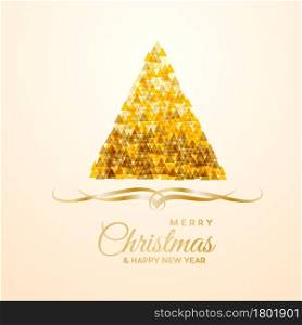 Vector Abstract cover Golden Christmas Tree, with text