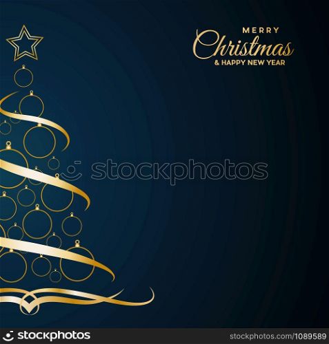 Vector Abstract cover Golden Christmas Tree, with text on blue background and copy space