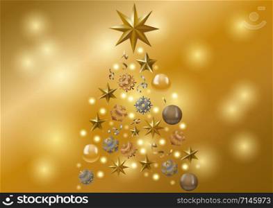 Vector Abstract cover Golden Christmas Tree, with text on gold background