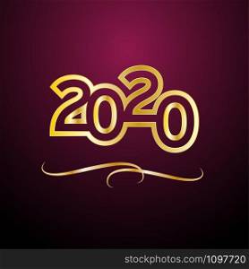 Vector Abstract cover Golden text 2020 on purple background