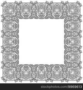 Vector abstract decorative ethnic ornamental illustration. Line art border. Vector abstract decorative ethnic ornamental illustration