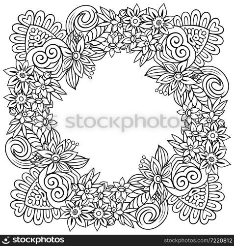 Vector abstract decorative ethnic ornamental illustration. Line art floral frame. Vector abstract decorative ethnic ornamental illustration.