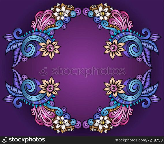 Vector abstract decorative floral ethnic ornamental illustration. Colorful frame. Vector abstract decorative floral ethnic ornamental illustration