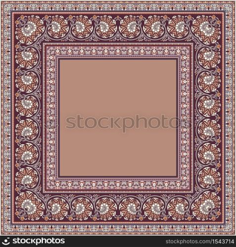 Vector abstract decorative floral ethnic ornamental illustration. Square background. Vector decorative floral ethnic illustration