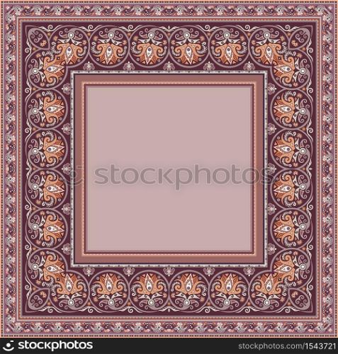 Vector abstract decorative floral ethnic ornamental illustration. Square background. Vector decorative floral ethnic illustration