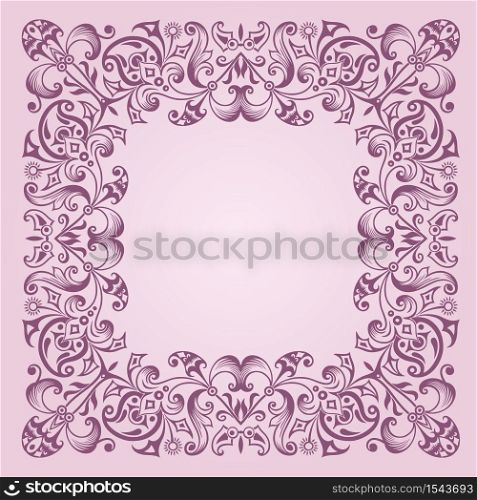 Vector abstract decorative floral ethnic ornamental illustration. Square background. Vector floral ethnic ornamental illustration