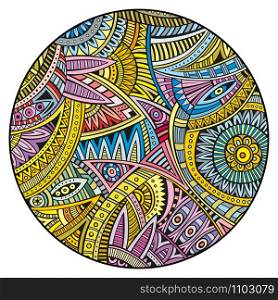 Vector abstract decorative hand drawn ethnic circle background. Tribal vintage mandala. Vector ethnic circle background.