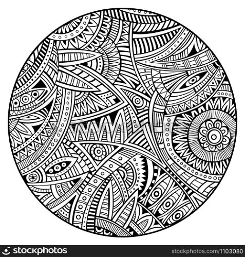 Vector abstract decorative hand drawn ethnic circle background. Tribal vintage mandala. Vector ethnic circle background.
