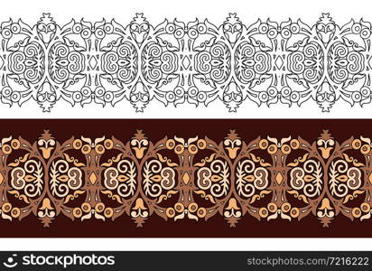 Vector abstract decorative nature ethnic ornamental stripes set. Vintage seamless borders. Vector abstract decorative nature ethnic ornamental stripes set