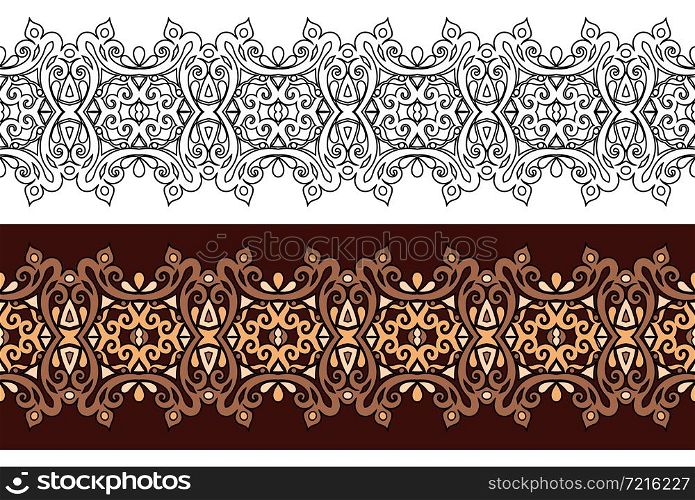 Vector abstract decorative nature ethnic ornamental stripes set. Vintage seamless borders. Vector abstract decorative nature ethnic ornamental stripes set