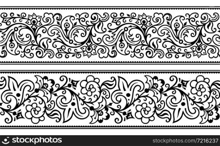 Vector abstract decorative nature ethnic ornamental stripes set. Vintage seamless borders. Vector abstract decorative nature ethnic ornamental stripes set.