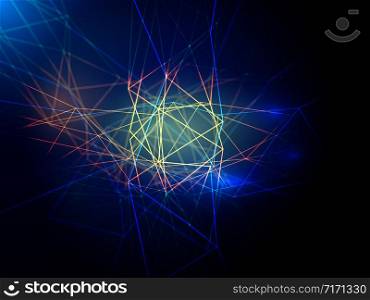 Vector Abstract digital lines technology and effects of multicolored lighting on a blue background