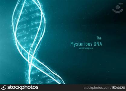 Vector abstract DNA double helix illustration. Mysterious source of life background. Genom futuristic image. Conceptual design of genetics information. Vector abstract DNA double helix illustration. Mysterious source of life background. Genom futuristic image. Conceptual design of genetics information.